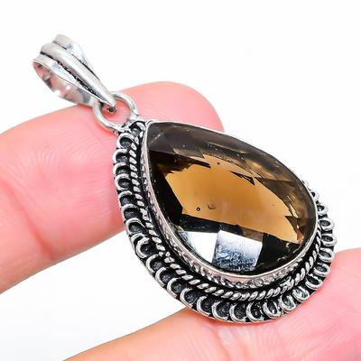 Smoky Topaz Gemstone 925 Sterling Silver Jewelry Pendant 1.89" d7S62