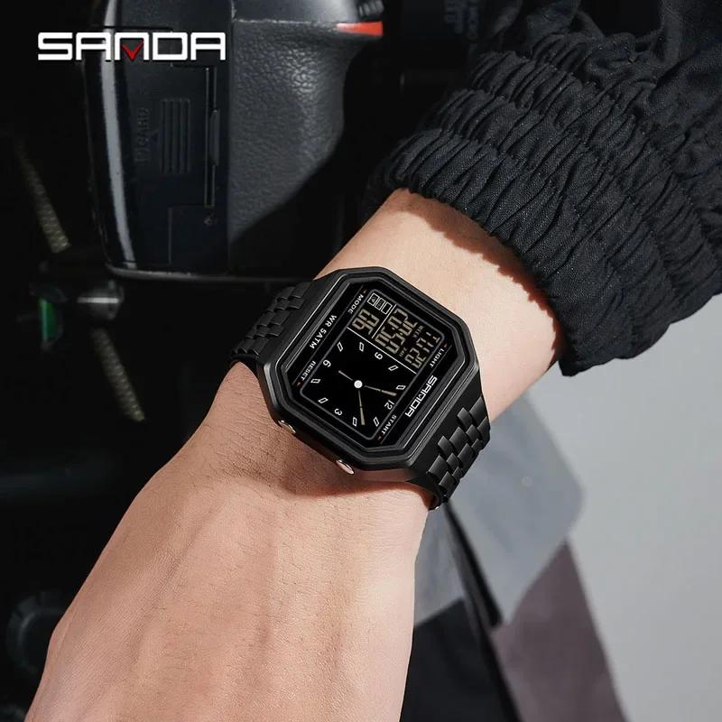 SANDA Fashion Electronic Watches Men 50M Waterproof Night Light Multi Functional Student Trend Outdoor Sport Male Watch Relogios