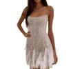 New Amazon Foreign Trade European and American Women's Clothing Sexy Waist-Cinching Backless Short Dress with Tassels and Sequins