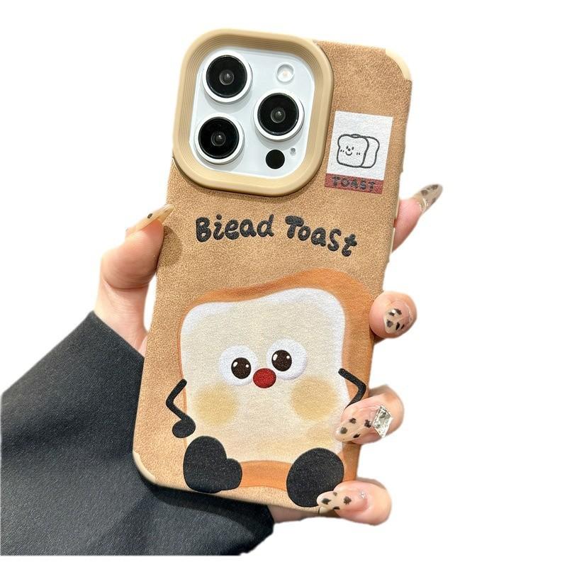 Cartoon Toastbrot Braunes Leder für IPhone16promax für Apple 14 Handyhülle 15 Silikon Sturzsicher 13