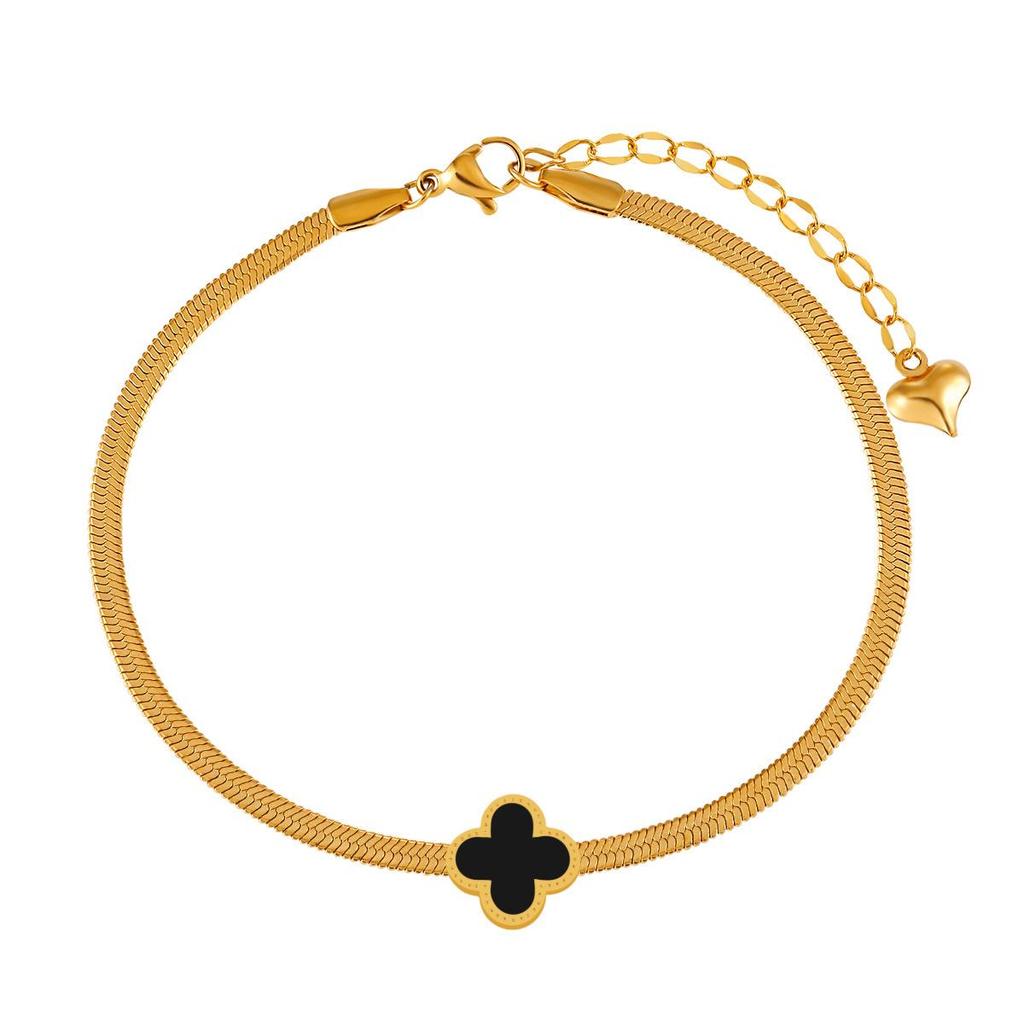 European Light Luxury Four-Leaf Clover Anklet, Titanium Steel Snake Bone Chain, Gold Beach Foot Jewelry for Women.