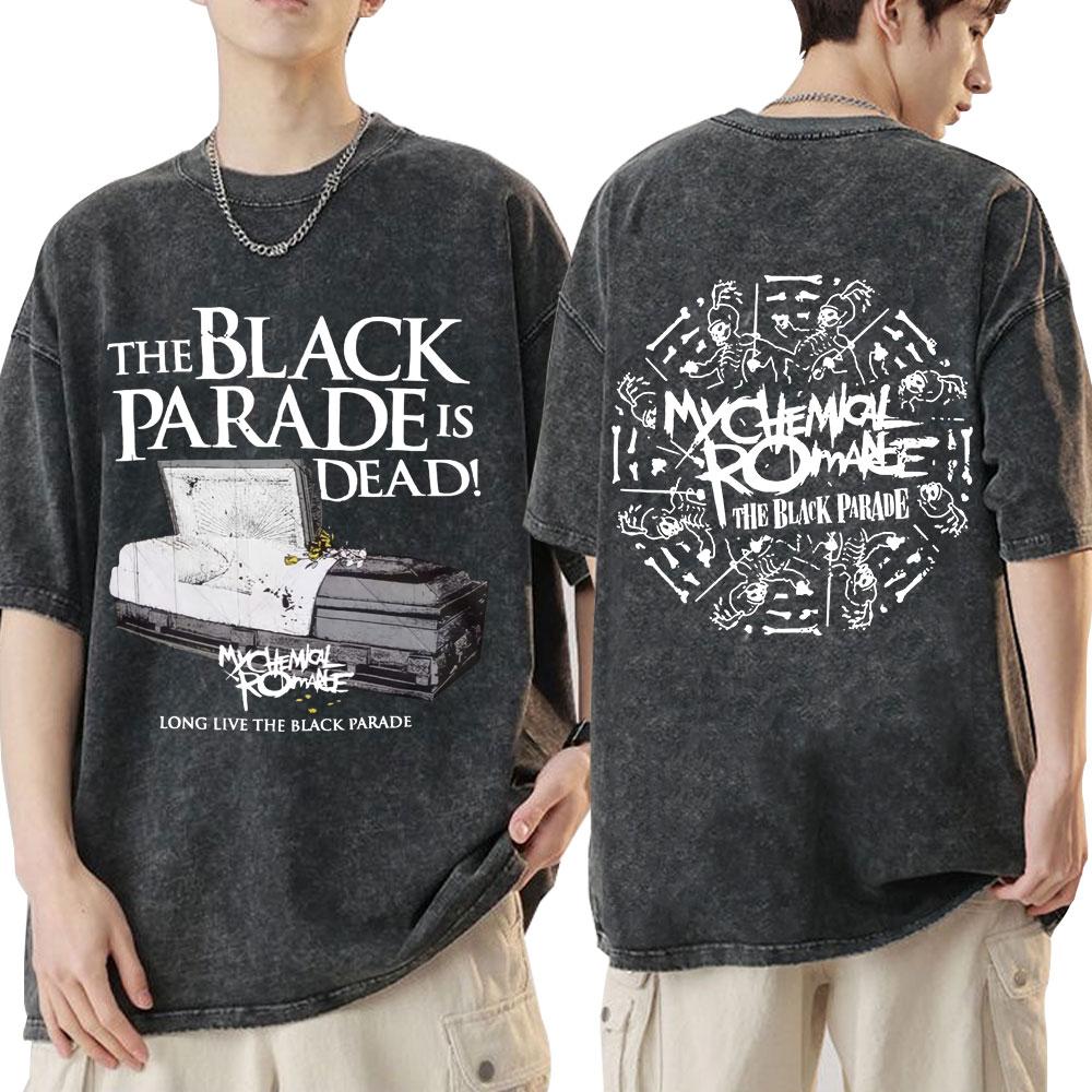 Koszulka Vintage Washed Zespół Rockowy My Chemical Romance Three Cheers for Sweet Revenge Koszulki Gotyckie Męskie Damskie Odzież Koszulki