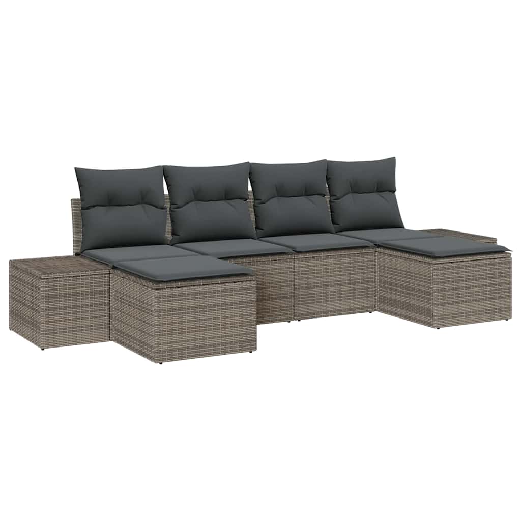Garden Sofa Set with Cushions 6 pcs Grey Poly Rattan