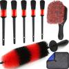 UNTIOR Felgenbürsten-Set mit langem, weichem Borstenaufsatz, Detailbürsten, Mikrofasertuch zur Felgenreinigung, Autodetailing-Kit