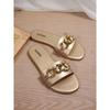 Women's Shoes, Fashionable Slippers for Ladies, Solid-colored Metal Decorations, Square-toed Flat Shoes, Comfortable Solid-colored Simple Slippers