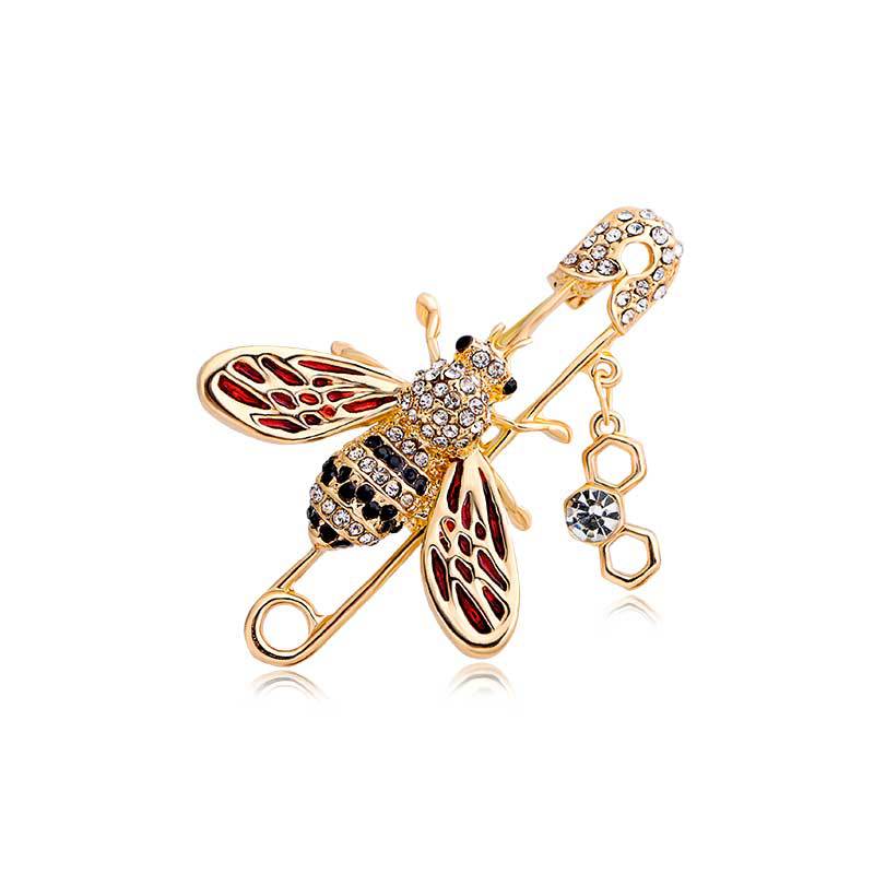 1pc Luxury Full Crystal Gold Color Bee Brooches For Woman Shiny Hollow Bee Brooch Pin For Coat Scraf Fine Jewelry