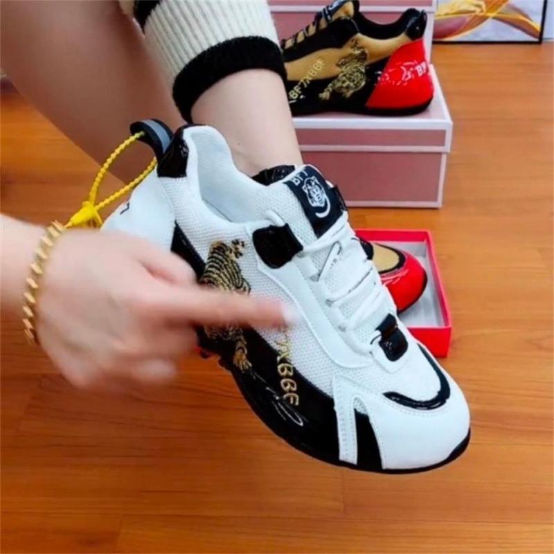 2025 Sports Shoes Women's Auspicious Tiger Embroidery Breathable Men's Shoes Low-top Color Matching Lace-up Small White Shoes