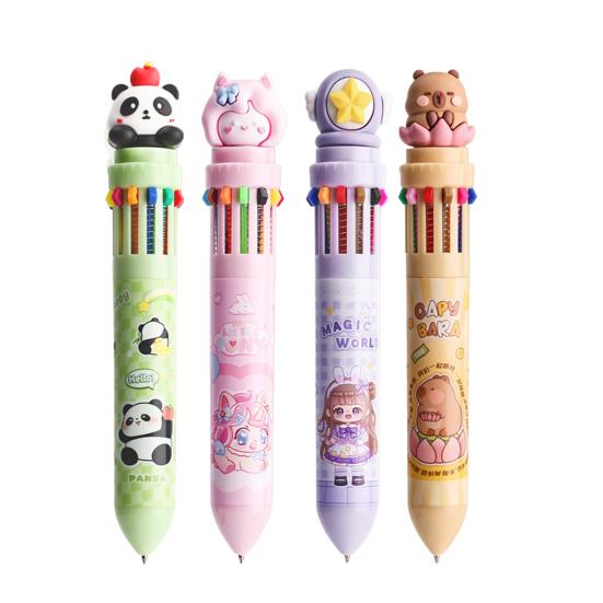 Pix retractabil de tip bilă, pix de tip bilă multicolor de desene animate pentru jurnalizare, luarea de notițe și evidențiere, vârf fin de 0,7 mm, pixuri de papetărie pentru studenți pentru