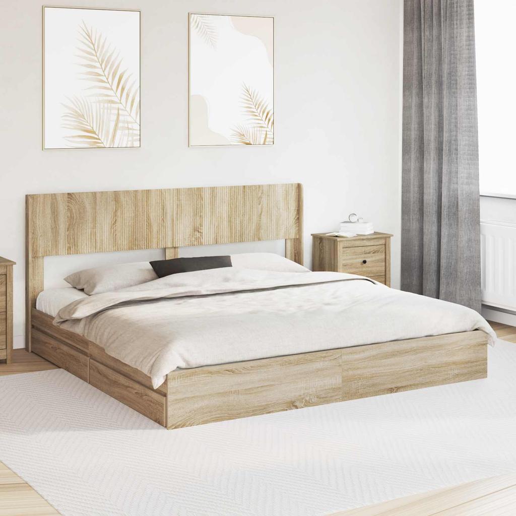 Bed Frame with Storage Space and Headboard Sonoma Oak 180 x 200 cm