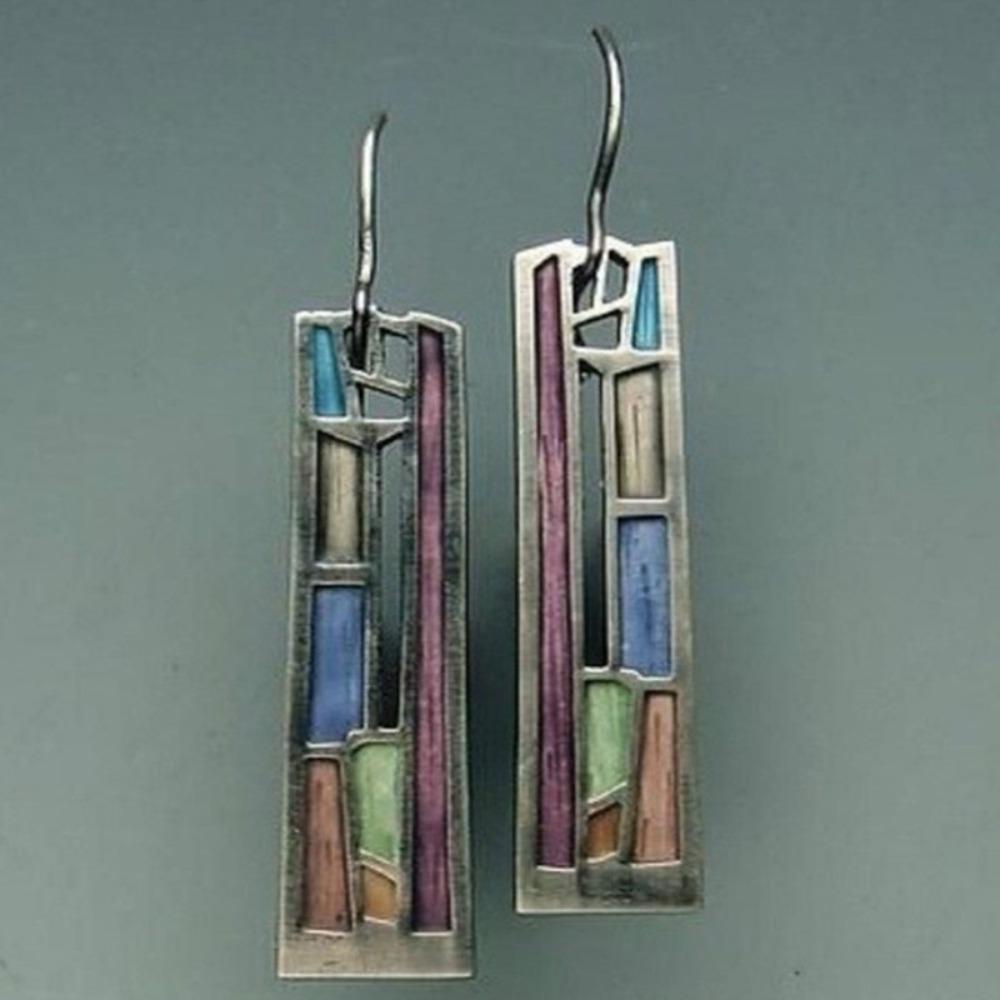 Bohemian Enamel Earrings - Elegant rectangular design, an exquisite women's gift.