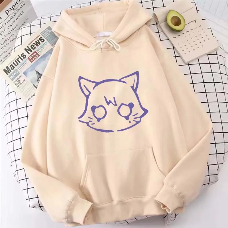 Genshin Impact Cartoon Cat Printed Hoodie Women Casual Autumn Winter Kawaii Harajuku Fleece Long Sleeve Sweatshirts