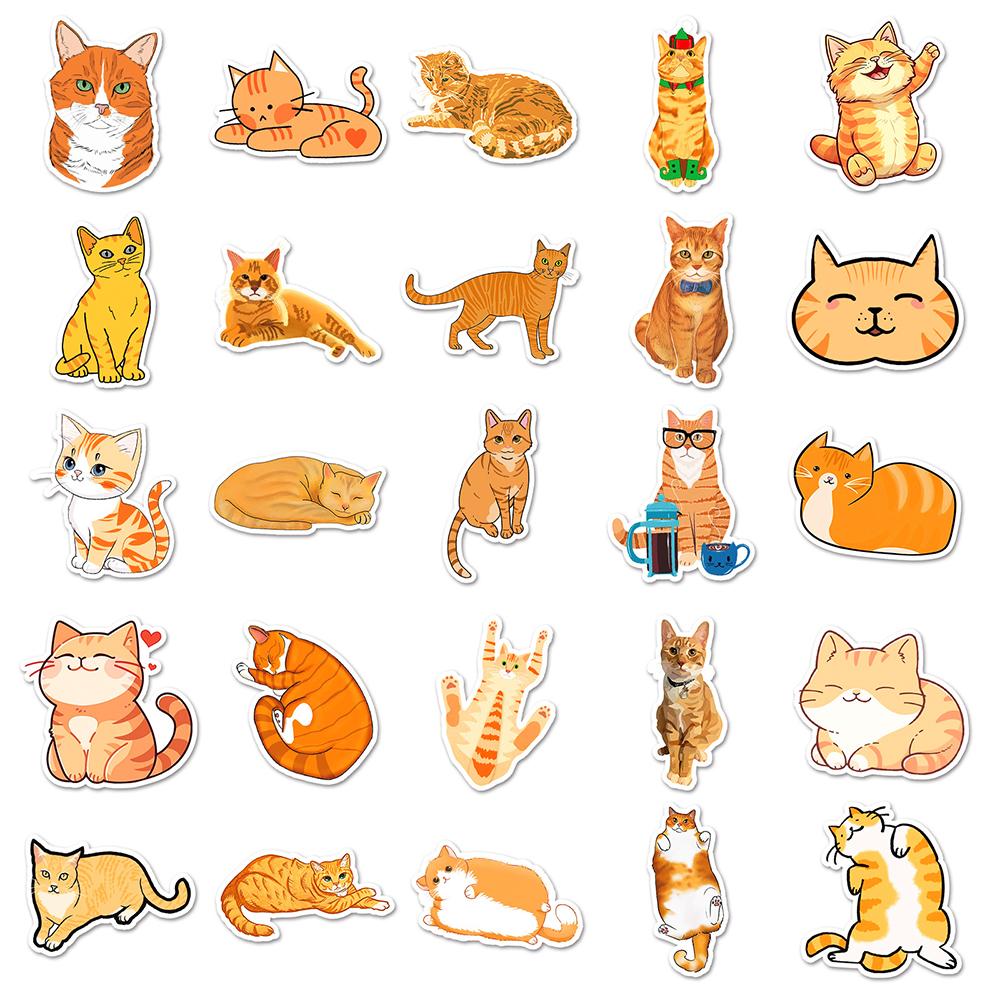 10/30/50pcs Kawaii Orange Cat Animal Stickers Cartoon Pets Ginger Cats Sticker DIY Notebook Water Bottle Phone Decoration Decals