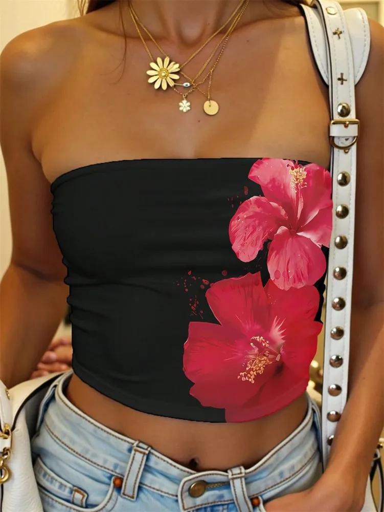 Crop Top Phumee Sleeveless Floral Printed Tube Top Off the Shoulder A2492