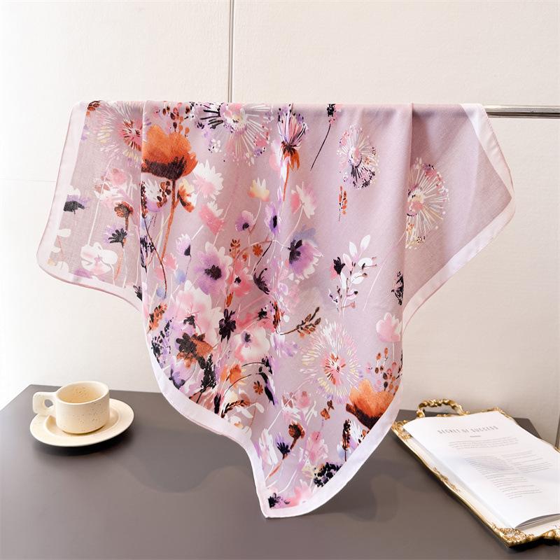 Polka Dot Style Herringbone Pattern Cotton And Linen Small Square Scarf Silk Scarf Imitation Velvet Headscarf Shawl Sun Protection Scarf Women'S Scarf
