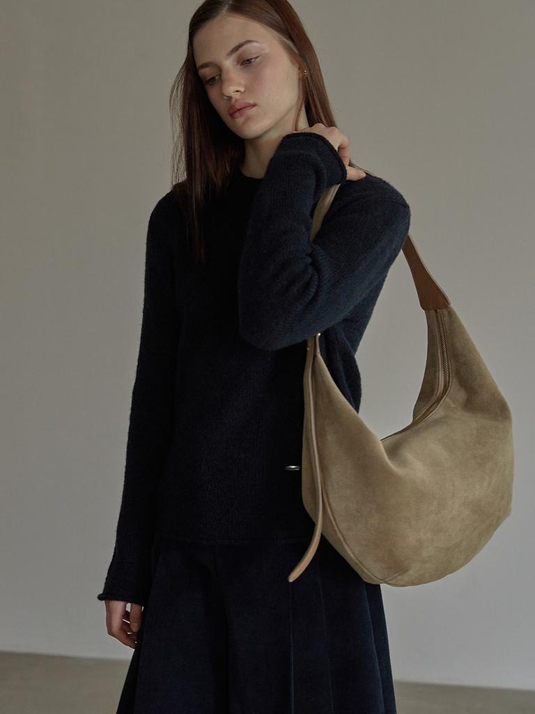 Bemuse Mansion Real Suede Hobo Bag - Sand Beige