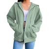 Ladies Fall Winter Coat Solid Color Loose Zip Up Pockets Long Sleeve Drawstring Hooded Elastic Cuff Lady Hoodie Jacket