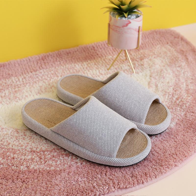 Japanese-style Linen Slippers Thick-bottomed Four-season Women's Silent Non-slip Sweat-absorbing Cotton and Linen Breathable Home Slippers