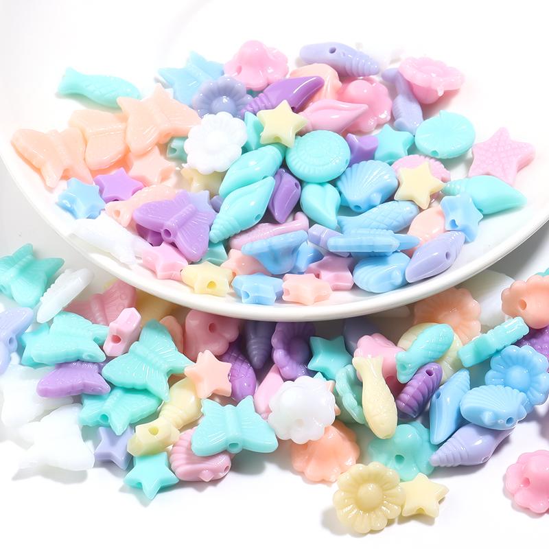 100pcs Candy Color Acrylic Beads Mixed Color Ocean Animal  Butterfly Flower Star Beads For Jewelry Making DIY Necklace Bracelets