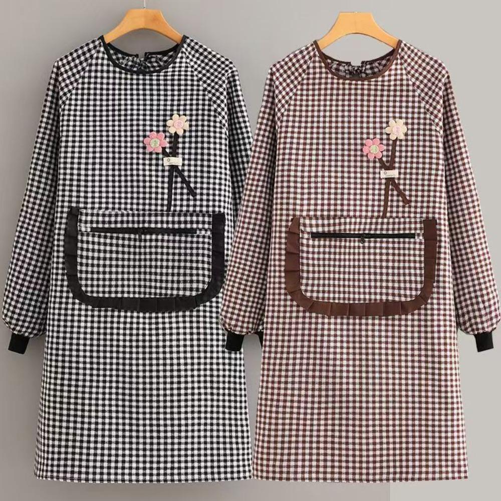 Dirt-resistant Women Long-sleeved Apron Breathable Kitchen Cooking Apron for Catering Work