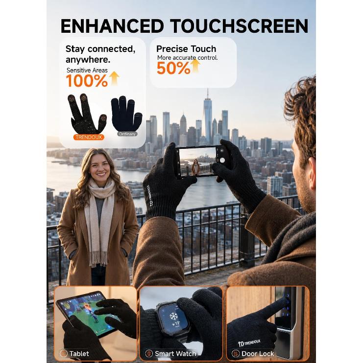 TRENDOUX Winter Gloves for Men Women - Upgraded Touch Screen Cold Weather Thermal Warm Knit Glove for Running Driving Hiking