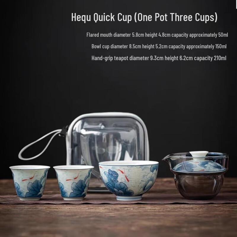 Portable Blue and White Ceramic Travel Tea Set