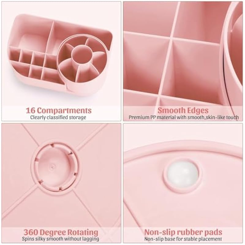 Ucravo 360 Degree Rotating Desk Organizer, Cute Pink Makeup Brush Holder, Stationery Organizer, Desktop Pencil Pen Cup P