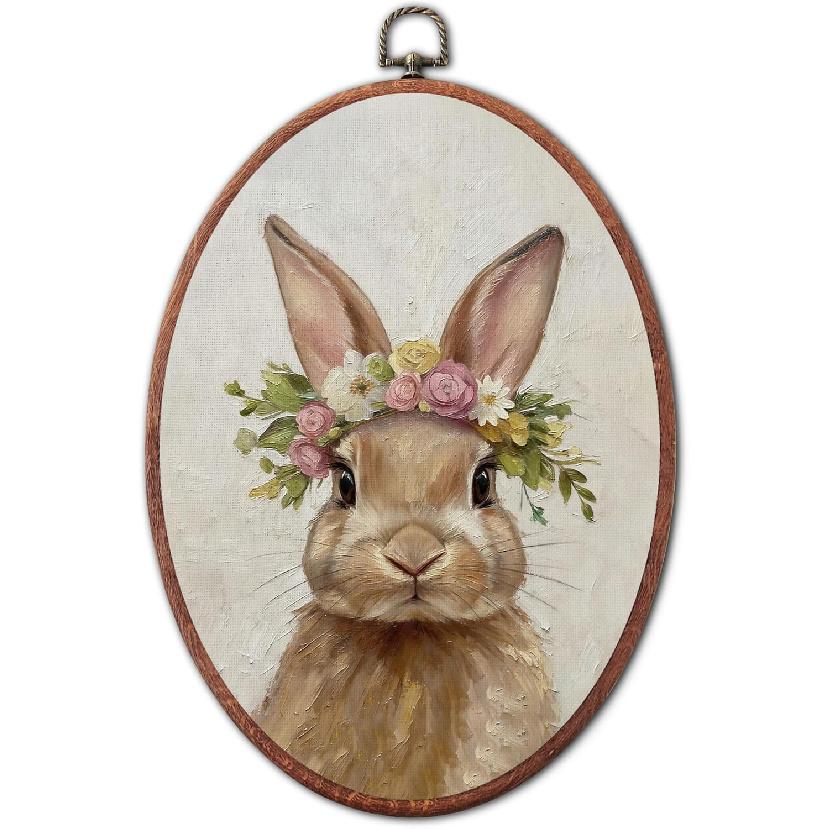 XSTWLJ Vintage Hummingbird Wall Art Decor, Floral Botanical Bird Canvas Art Framed, Elegant Cottagecore Oval Wall Hanging Decorations for Home