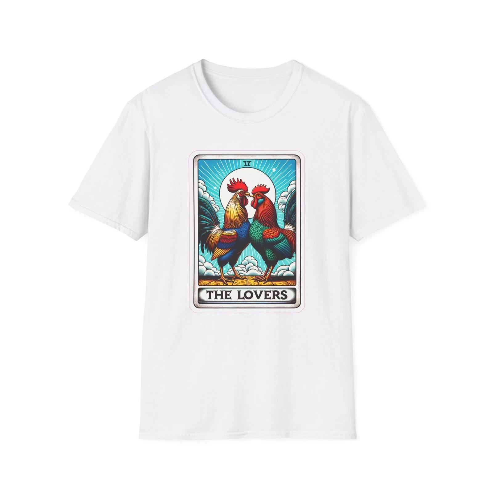 The Lovers Chickens Tee, Rooster Hen Shirt, Tarot Card Graphic T-Shirt Softstyle 3XL