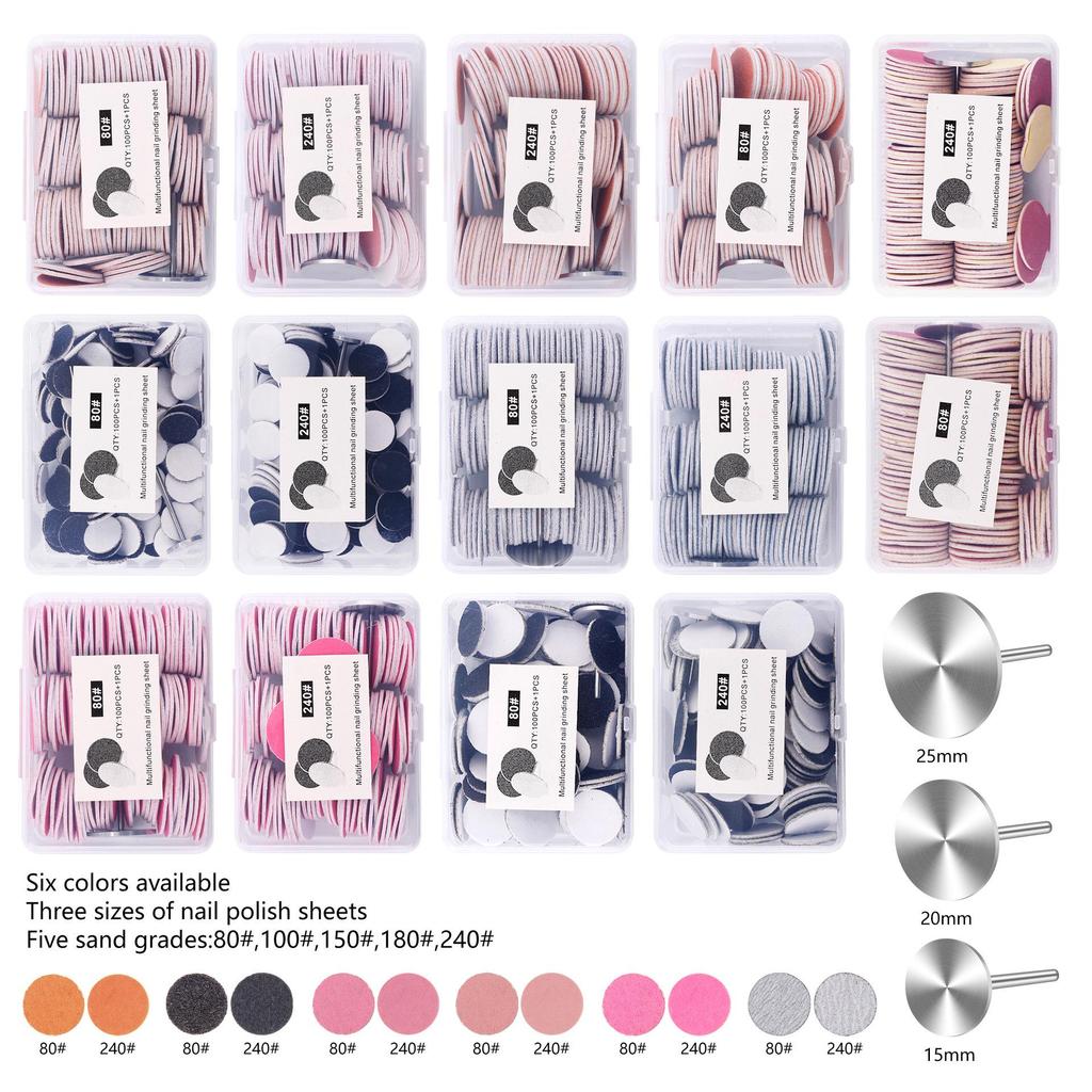 Nail Art Sand Disc for Polishing, Shaping, and Filing Extension Nails - 100 Pieces