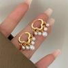 French Vintage Pearl Cloud Geometric Earrings C-shaped Circle Ear Buckle Women Temperament Trendy Jewelry