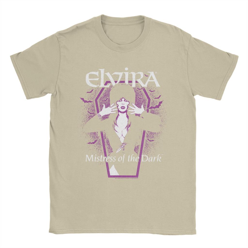 Elvira Dark Purple Bats and Coffin TShirt for Unisex Round Collar Short Sleeve T Shirts Big Size Clothing