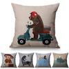 Süßes Tier-Muster Kissenbezug Bär Elefant Fährt Auto Lustig Comic Kinderzimmer Sofa Dekorative Kissenhülle Cojines