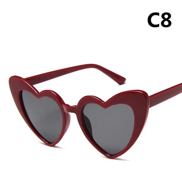 Ochelari de soare cu inimă, 14 culori, ochelari de soare cu ochi de pisică pentru femei, ochelari de soare în formă de inimă de dragoste retro pentru femei, protecție UV400