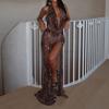 CF European and American Style Spring and Summer New Sexy Spice Girl Neck Swing Collar Personalized Leopard Print Dress