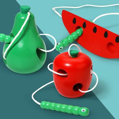 Worm Eat Fruit Worm Eat Fruit Educational Toy Pear Funny Wooden Threading Toys  Children Kids
