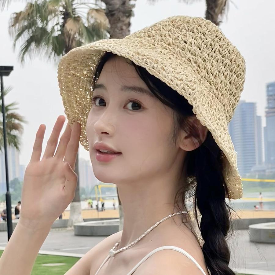 Hat Versatile Style Straw Woven Sweet Lace Bow Female Sunshade Hats Fisherman