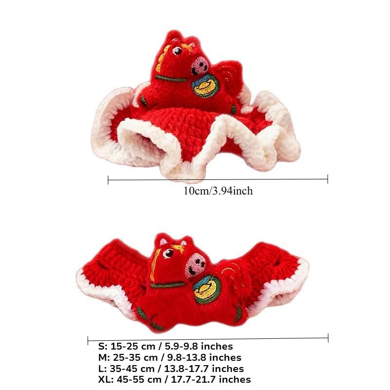 Festive Red Chinese New Year New Fashion 2026 Year of the Horse Pet Set: Knitted Hat + Scarf for Cats/Dogs, Animal Decor Pet