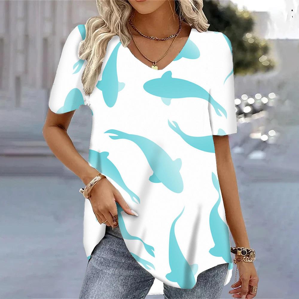 

Женская повседневная футболка Harajuku Fashion Футболки с коротким рукавом и V-образным вырезом с рисунком Футболки Женские футболки Пуловеры Летние женские пуловеры 5XL