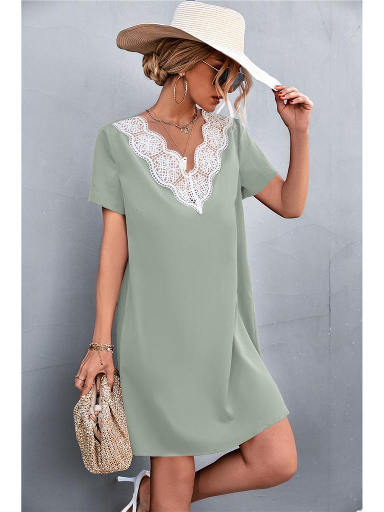 2022 European & American Cross-Border Summer V-Neck Lace Dress for Women