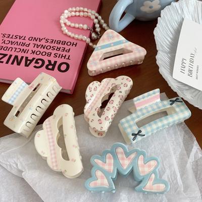 Nowy Akrylowy Kwiatowy Klips do Włosów Kobiety Słodkie Serce Miłości Kraciasty Klips Rekin Delikatny Klips Krab Dziecięce Akcesoria do Włosów