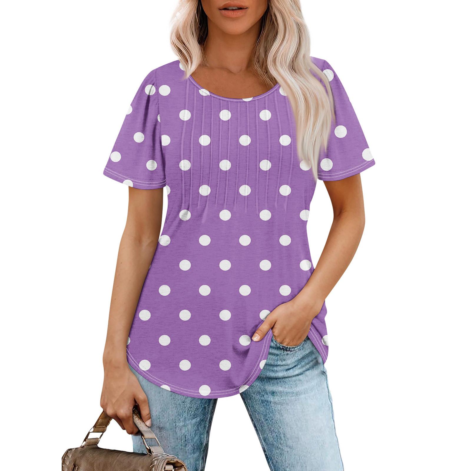 

Женская модная повседневная плиссированная футболка с короткими рукавами и круглым вырезом с принтом XL фиолетовый