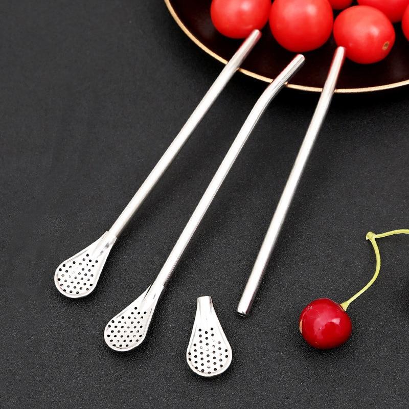 Straw Spoon Multi-purpose Stainless Steel Straw Spoon Cute Creative Coffee Stirring Spoon Juice Milk Tea Spoon