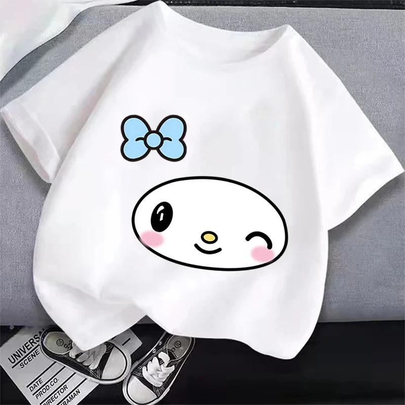 

2025 Футболка MINISO Детская одежда Аниме Футболка для девочек Мультяшная Мелодия Куроми Летний Милый Топ Хлопок Детская с коротким рукавом 140