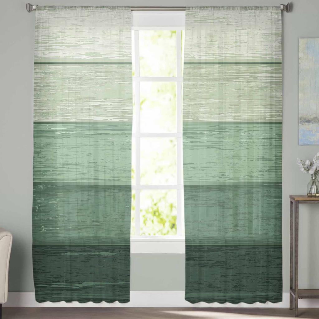 Wood Grain Striped Green Gradient Window Tulle Curtains for Living Room Bedroom Hotel Luxury Decoration Sheer Curtains