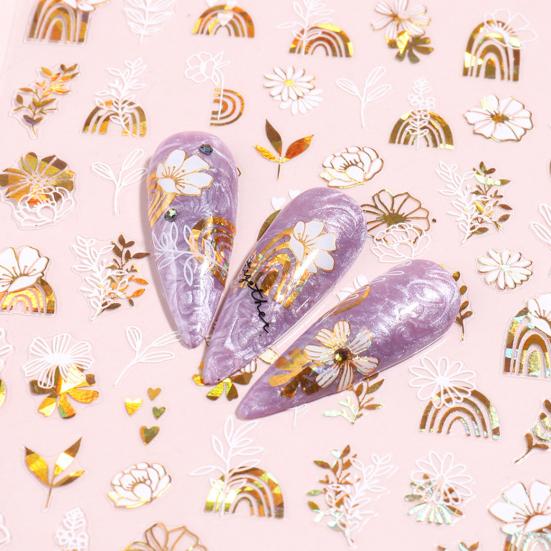 Nail Sticker Glitter 3D Effects Ultra Thin Bronzing Leaves Tree Nail Iridescent Sticker