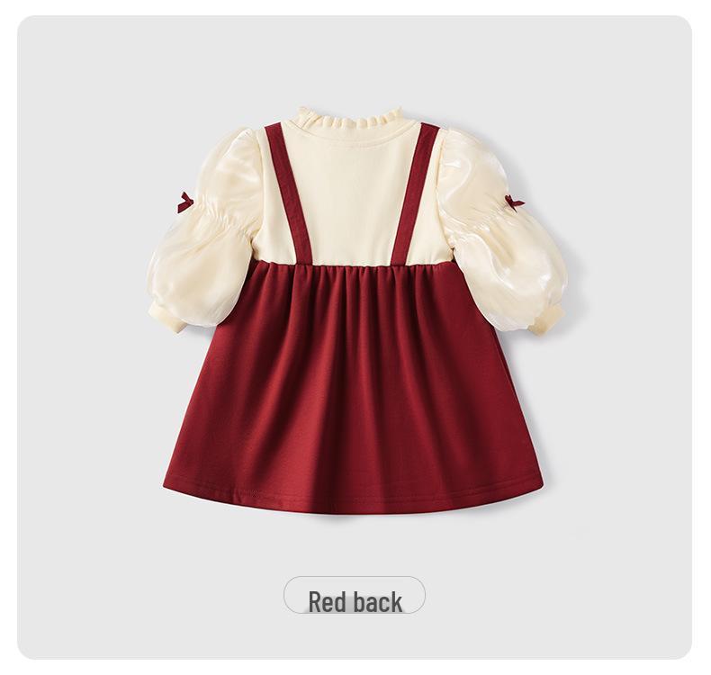 Girls' Red Velvet Princess Dress - Autumn/Winter, First Birthday, Formal Wear
