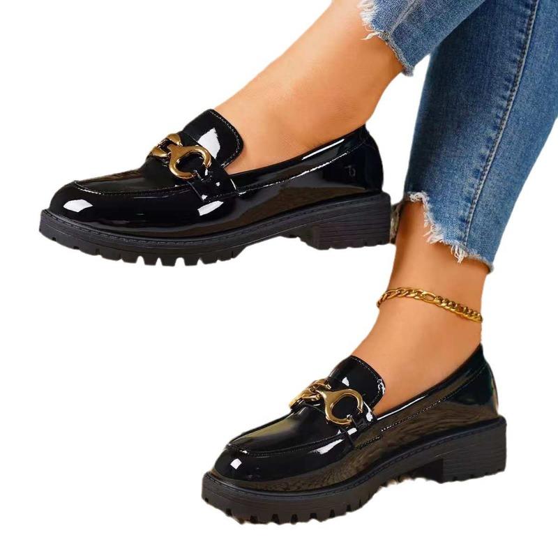 New Small Leather Shoes Women's Thick Heel Round Head Single Shoes Women's Shoes Platform Shoes Spring and Autumn Versatile Music