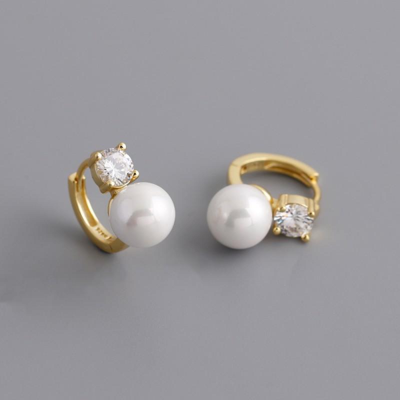 Sterling Geometric Circle Earrings With Imitation Pearl Zirconia Women Elegant Lightweight Fashion Jewelry 925 Sterling Silver