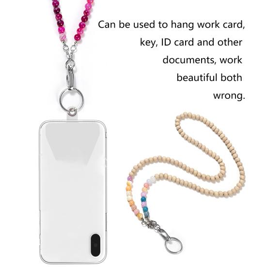 Stylish Beaded Lanyard ID Badge Holder with Lobster Clasp Keyring Natural Wood Beads Work Card Lanyard
