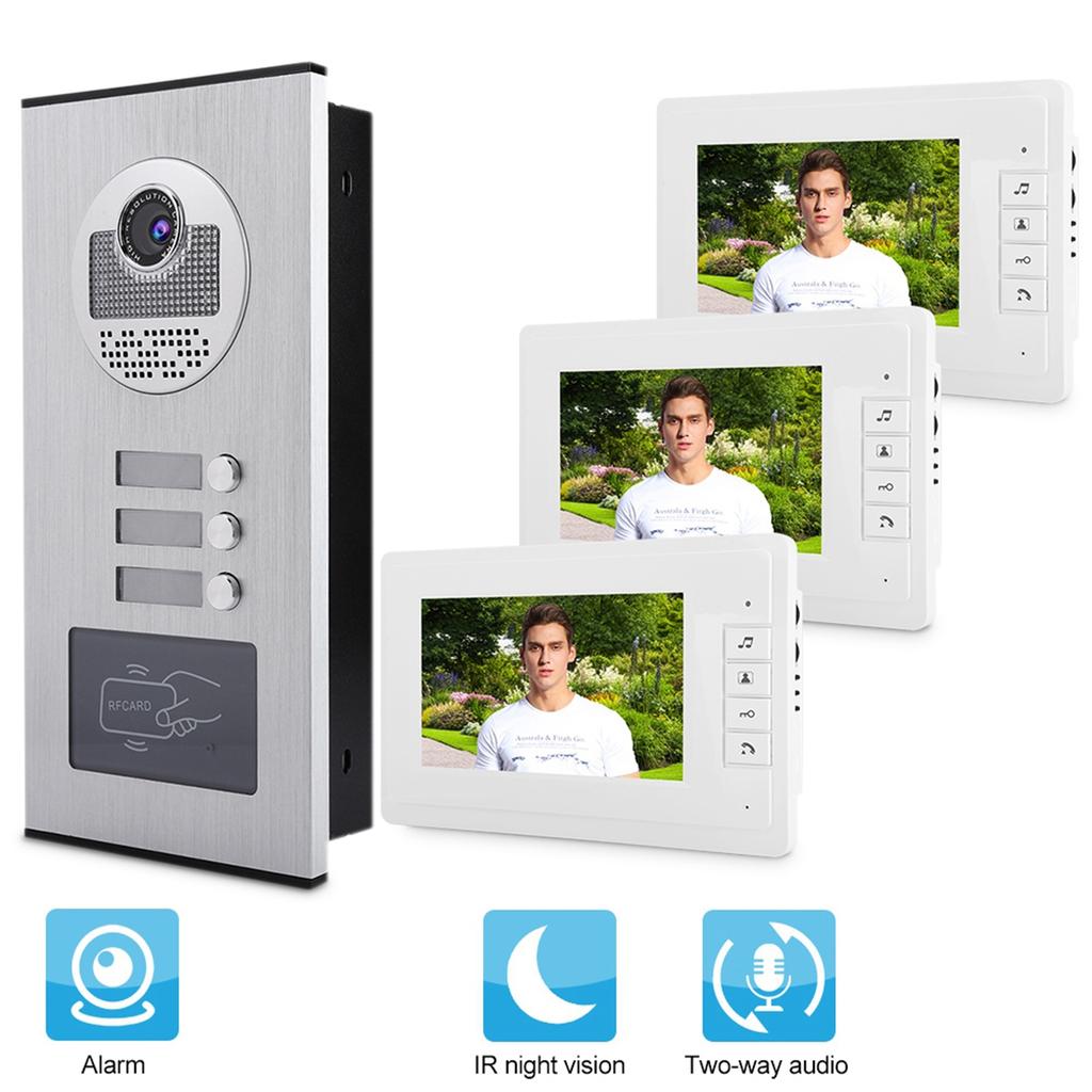 7 Inch HD IR Video Intercom Doorbell One Camera with Three Display